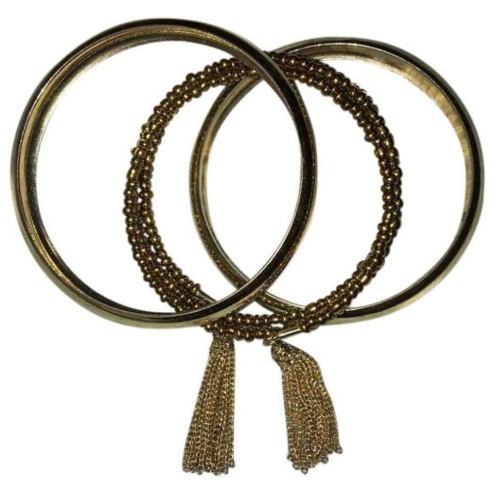Gold-tone Bangles with Beaded Coil Bracelet